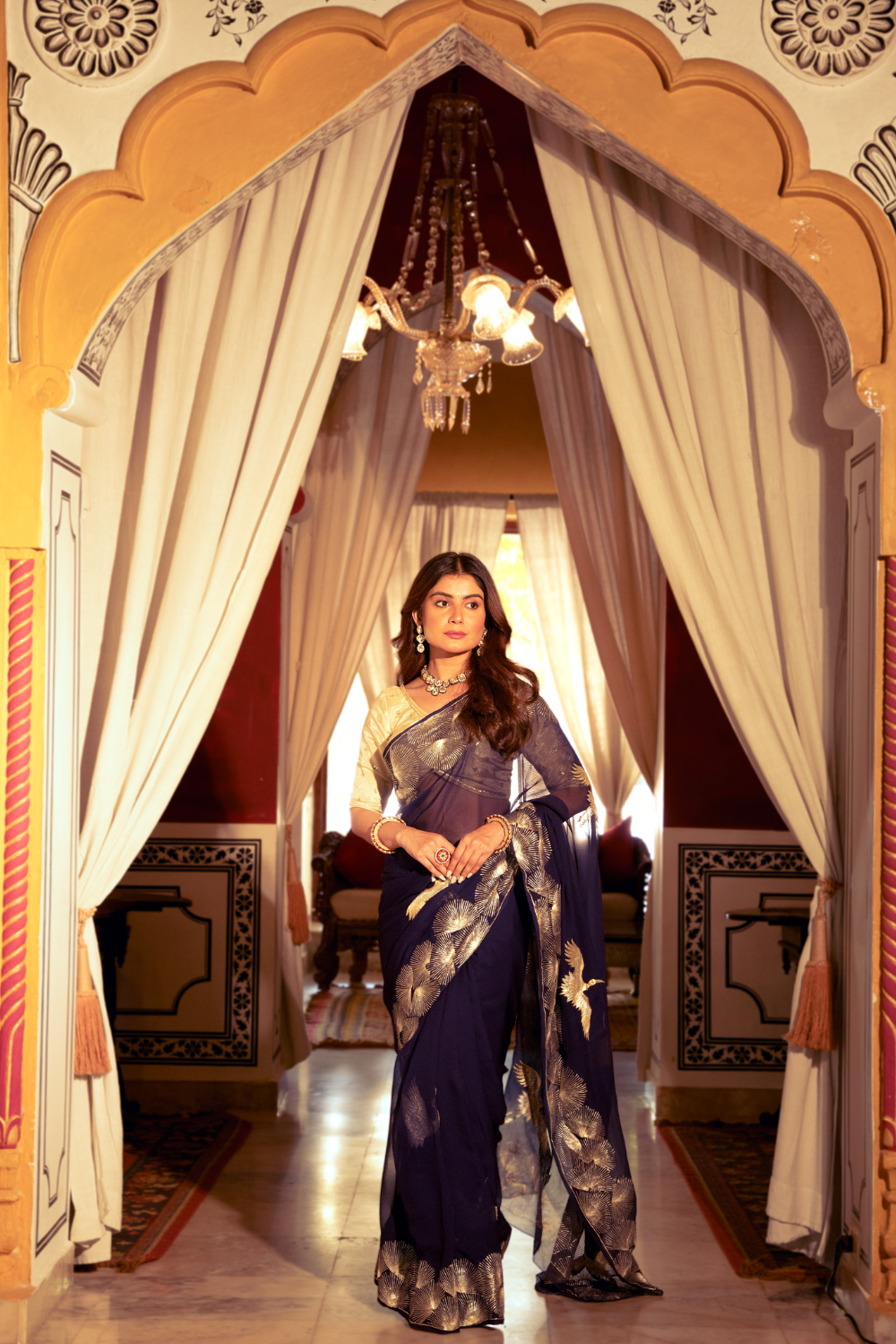 Satin Silk Sunhari Rajputi Saree