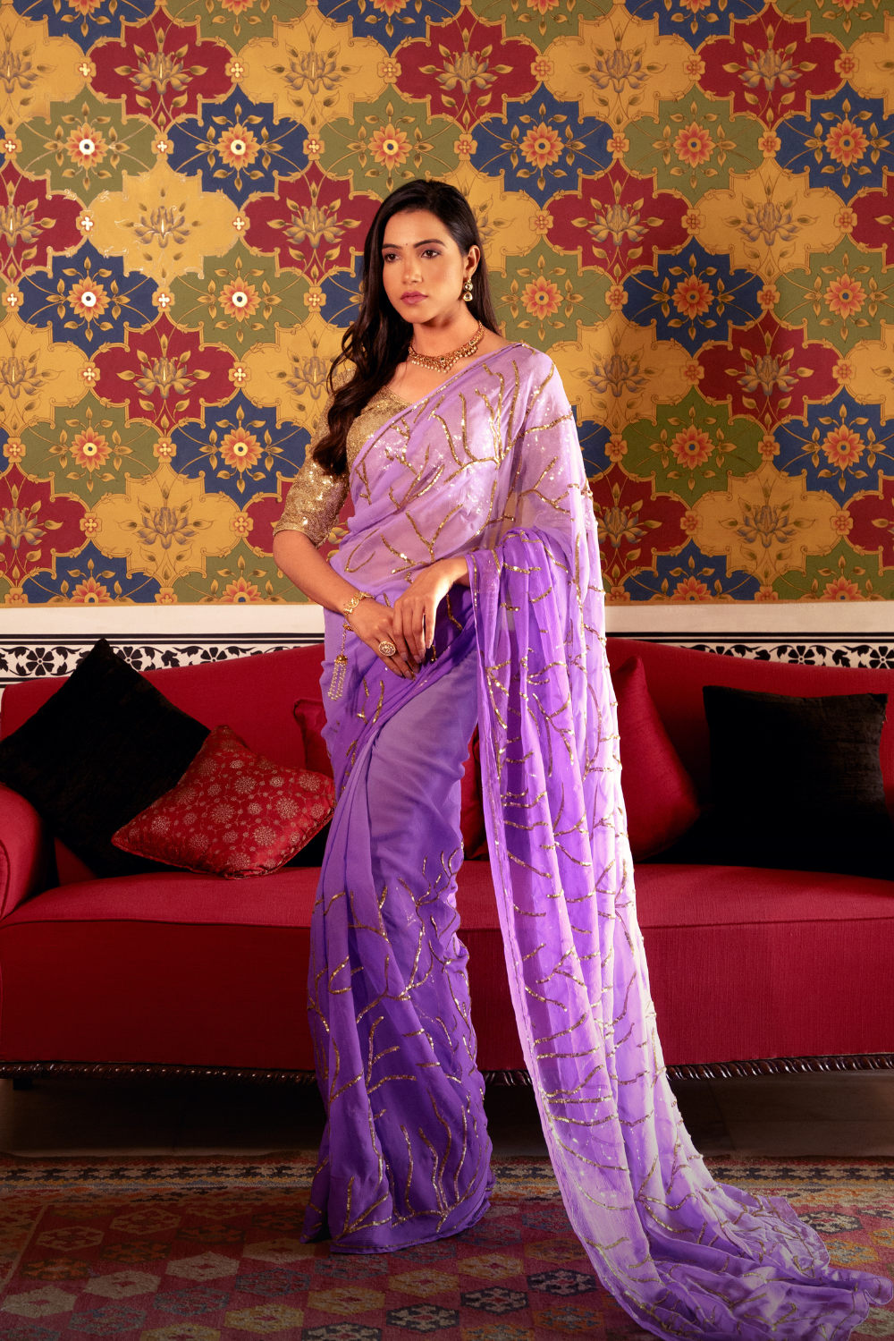 Satin Silk Sunhari Rajputi Saree