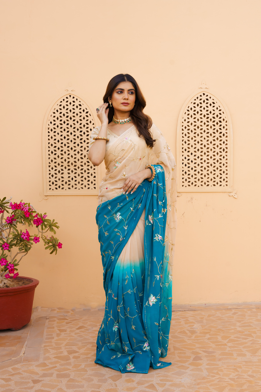 Platinum siffon Saree