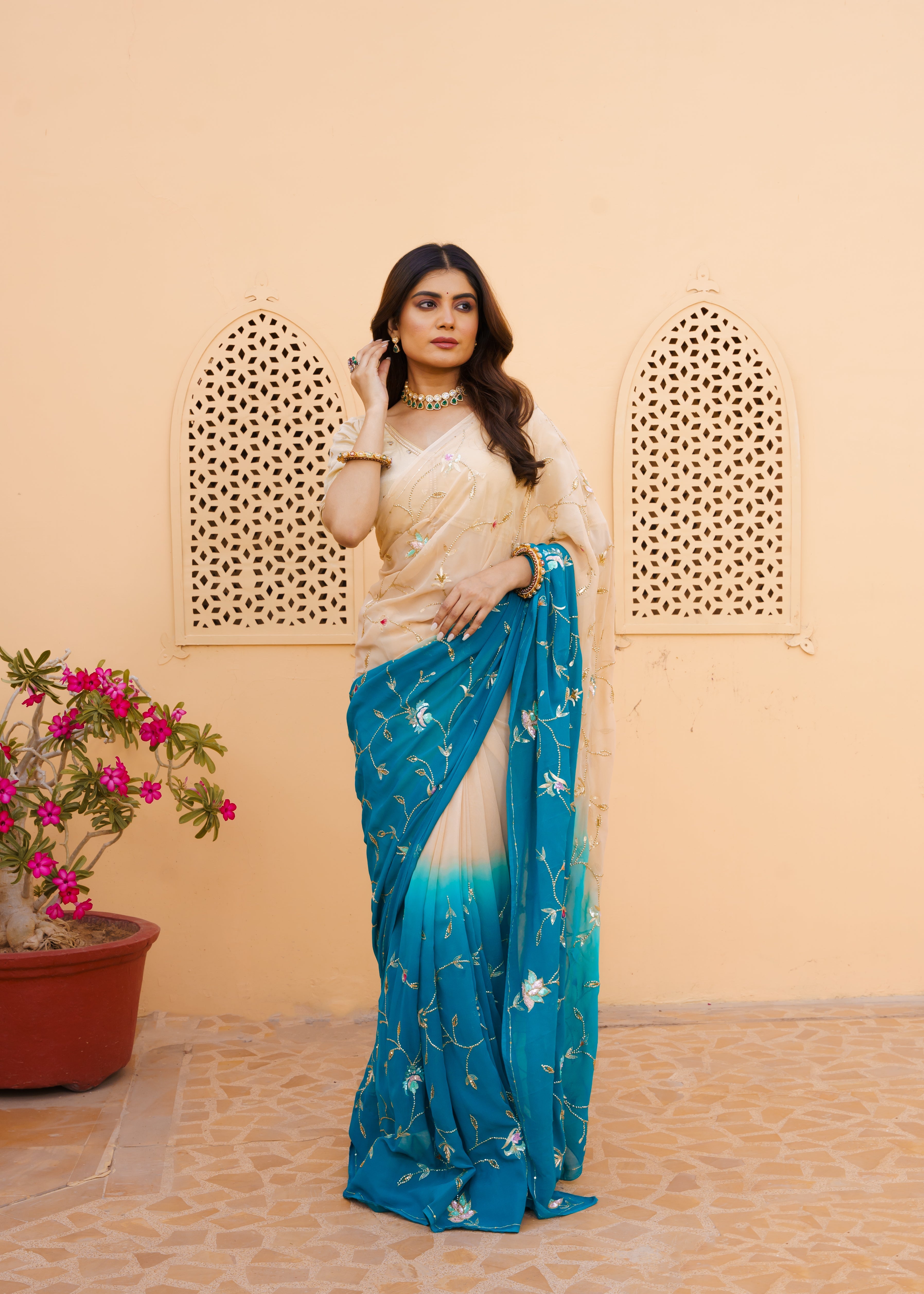 Platinum siffon Saree